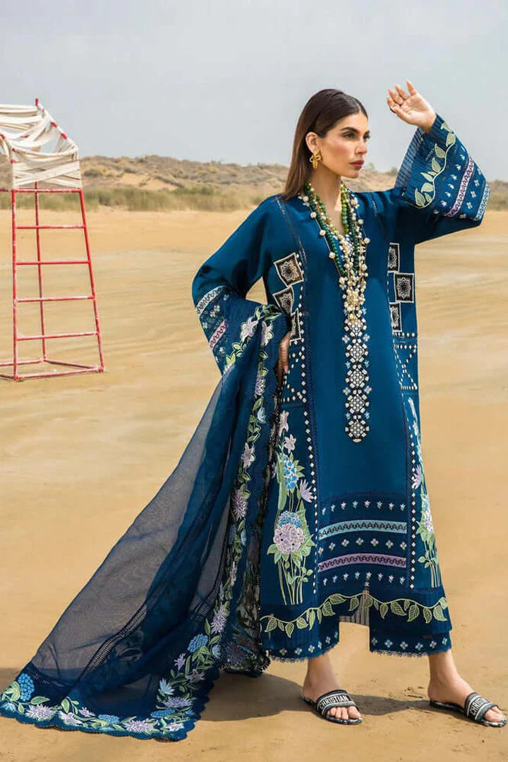 CM 30-3 Piece Unstitched Heavy Embroidered Lawn Suit Embroidered Organza Dupatta