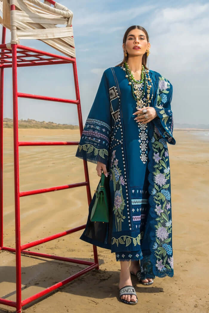 CM 30-3 Piece Unstitched Heavy Embroidered Lawn Suit Embroidered Organza Dupatta