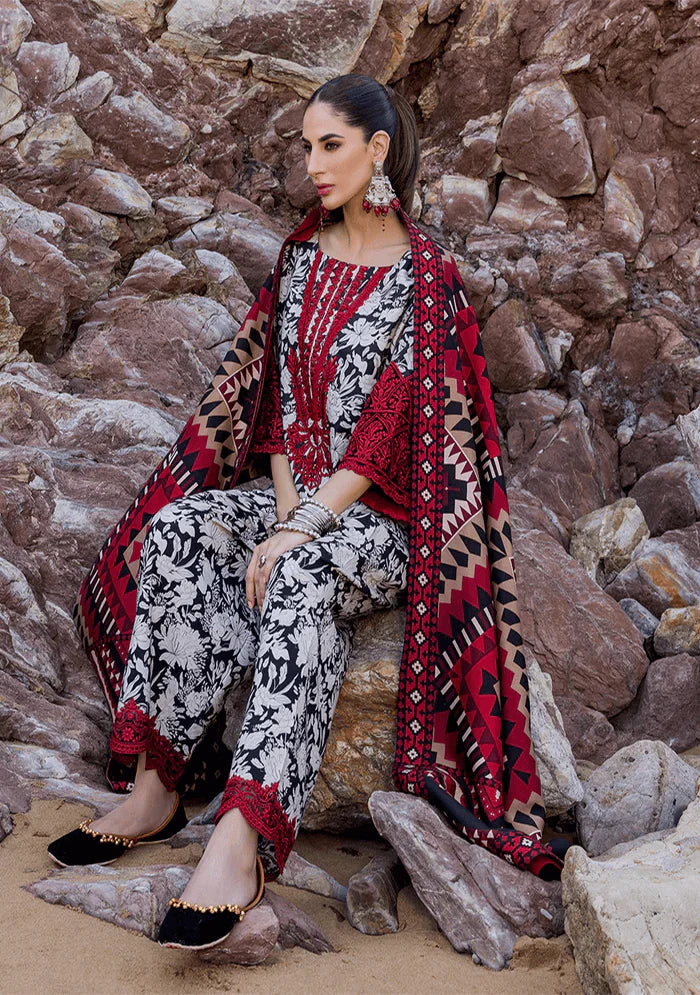 ZK 203-3 Piece Unstitched Embroidered Khaddar Suit ( Printed Khaddar Dupatta )