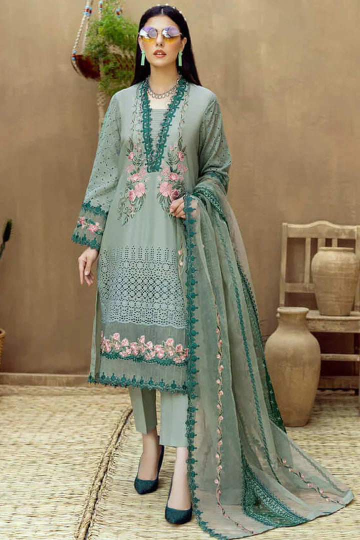 LM 16-3 Piece Heavy Embroidered Chickan Kari Lawn Suit ( Full Embroidered Organza Dupatta )