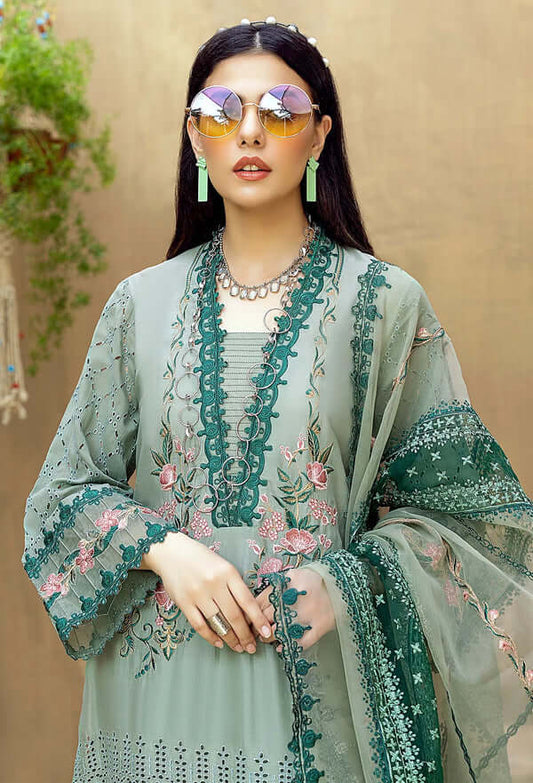 LM 16-3 Piece Heavy Embroidered Chickan Kari Lawn Suit ( Full Embroidered Organza Dupatta )