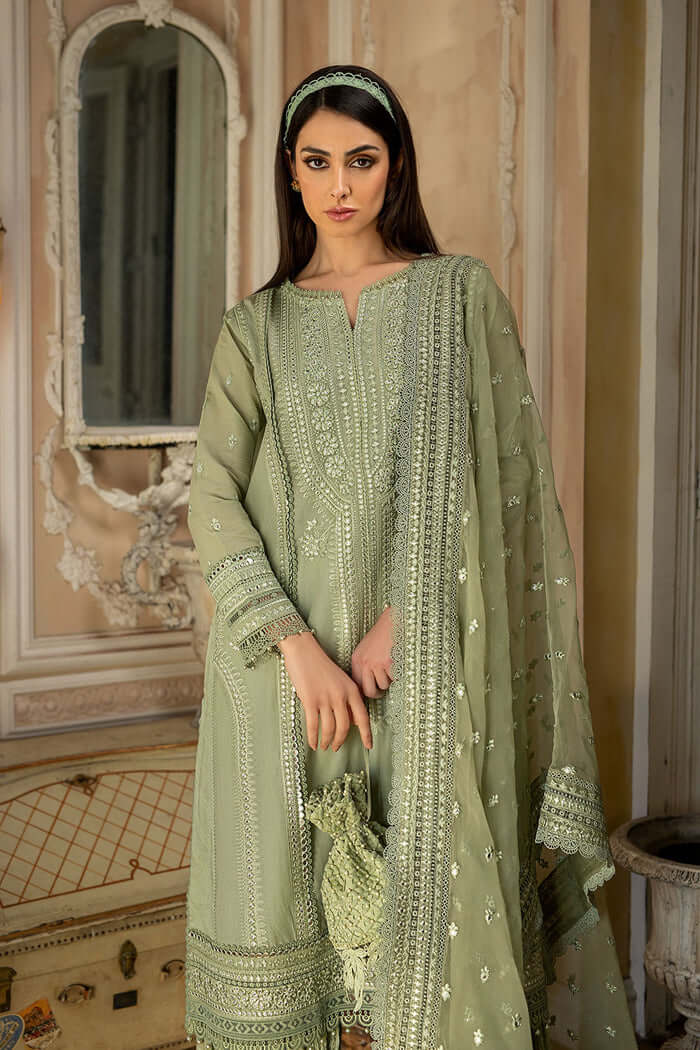 SN 60-3 Pc Heavy Embroidered Lawn Suite With Full Embroidered Organza Dupatta