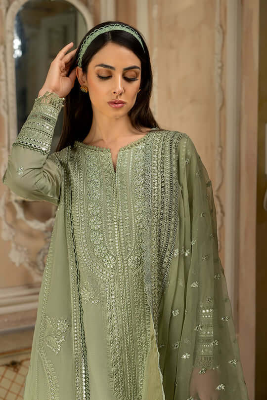 SN 60-3 Pc Heavy Embroidered Lawn Suite With Full Embroidered Organza Dupatta