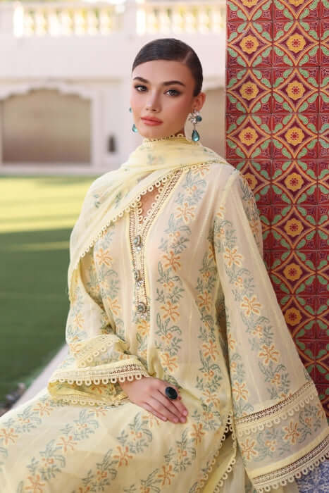 BR 801-3 Piece Unstitched Heavy Embroidered Lawn Suit ( Full Embroidered Chiffon Dupatta )