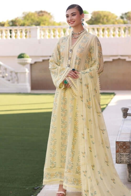 BR 801-3 Piece Unstitched Heavy Embroidered Lawn Suit ( Full Embroidered Chiffon Dupatta )