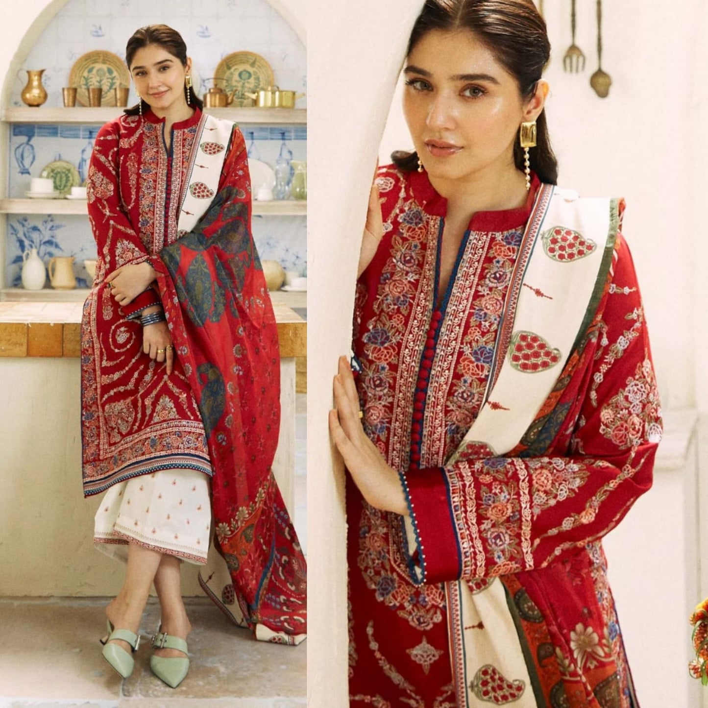 ZS 2550-3 Piece Unstitched Heavy Embroidered Lawn Suit ( Fine Printed Poly Lawn Dupatta)