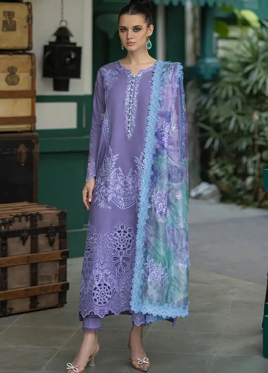 OR 86-3 Piece Embroidered Lawn Shirt with Printed Silk Dupatta